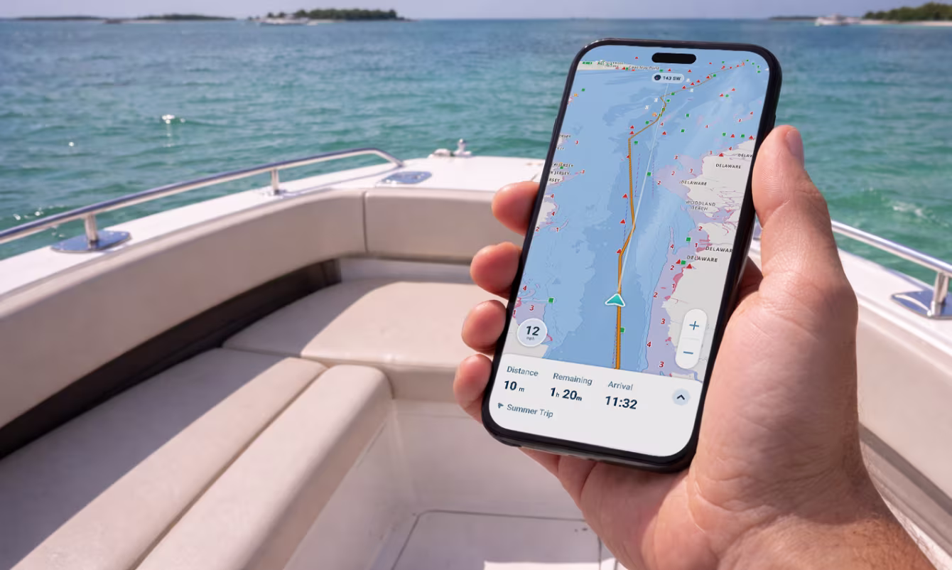Wavve Boating app on a boat